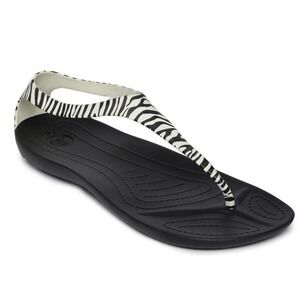 Crocs Serena Sexi Flip Zebra Sandals Women 7 Black White T-Strap Thong RARE